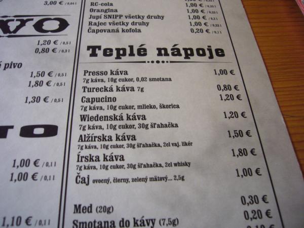 Nabídka teplých nápojů